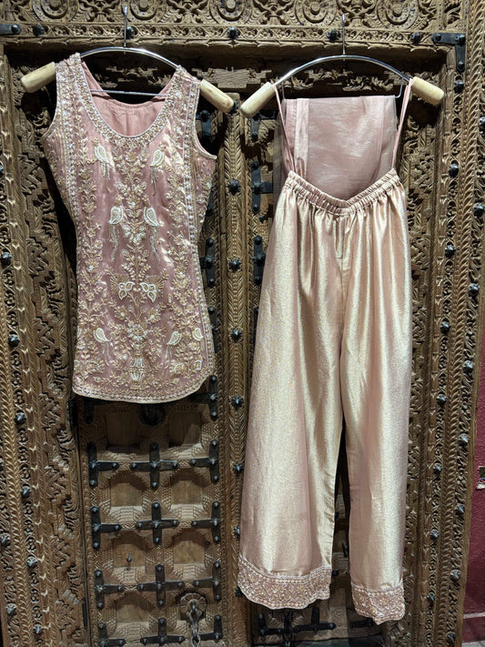 Blush Pink Embroidered Kurti & Palazzo Set