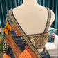 Multicolor Patchwork Printed Saree With Golden Border