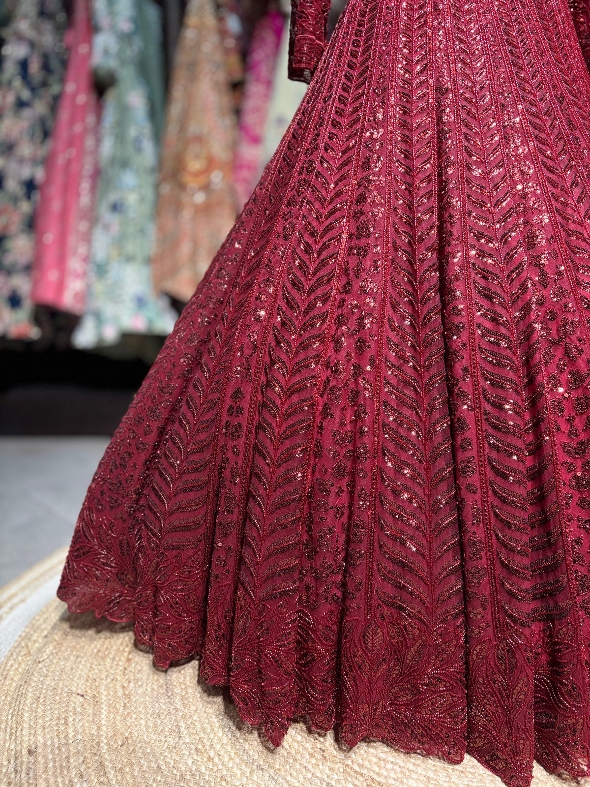 Wine Maroon Sequin Embroidered Non Bridal Lehenga Set