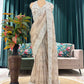 Ivory Grey Embroidered Floral Saree with Heavy Border