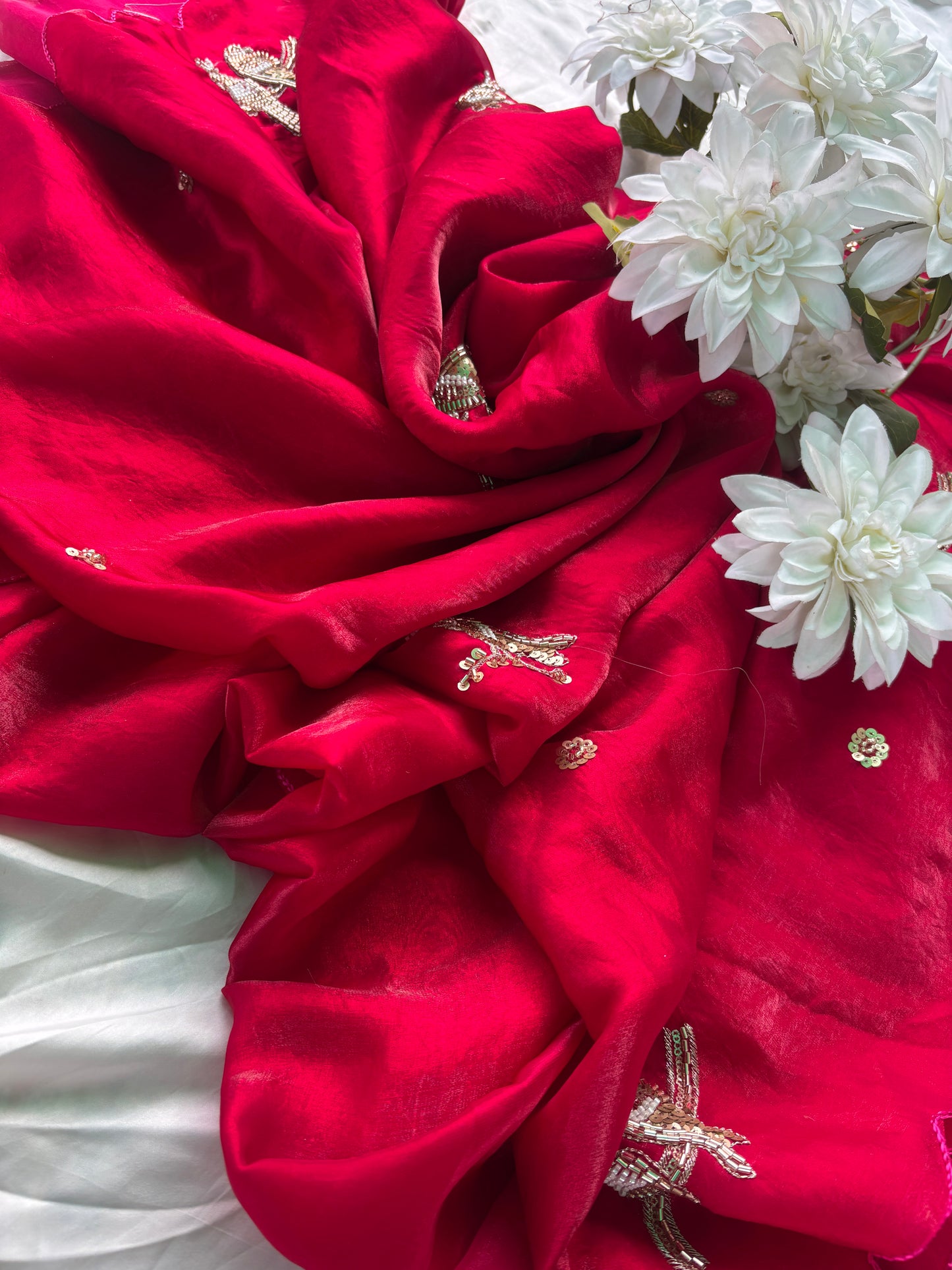 Wine Designer Saree with Handcrafted Bird Motifs