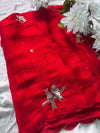 Red Designer Saree with Handcrafted Bird Motifs
