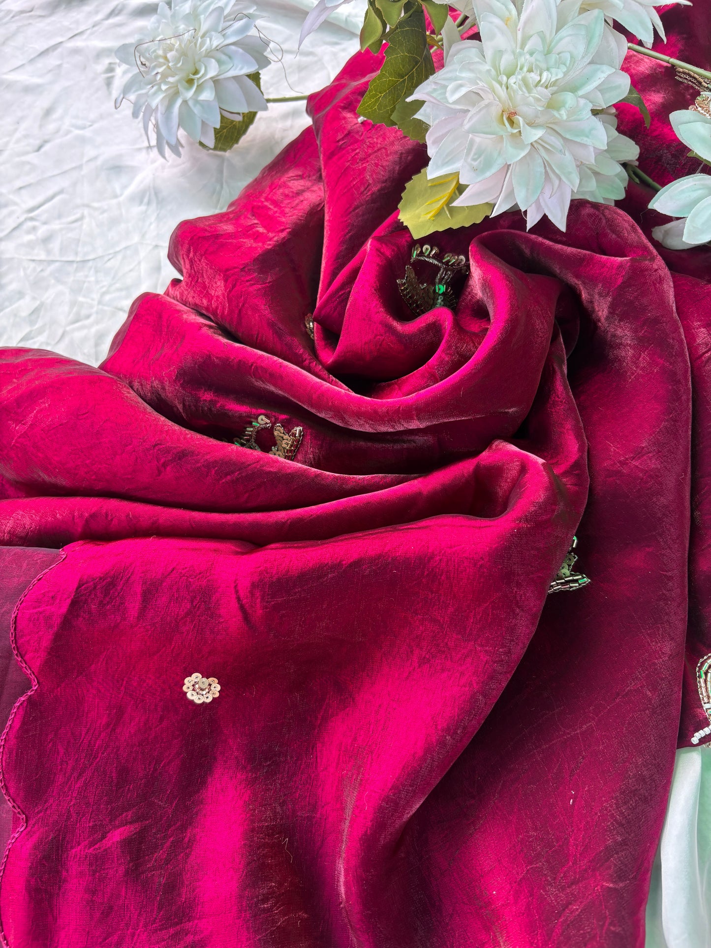 Rani Designer Saree with Handcrafted Bird Motifs