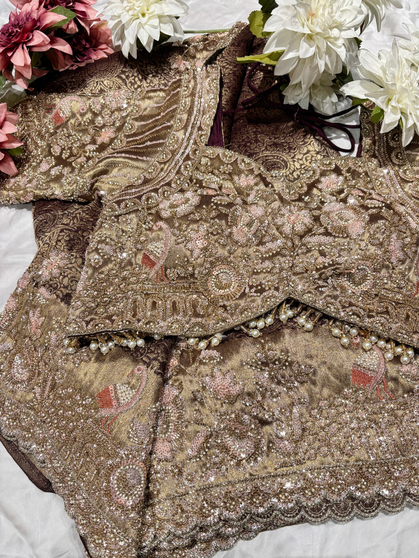 Golden Zari Embroidered Peacock Designer Saree