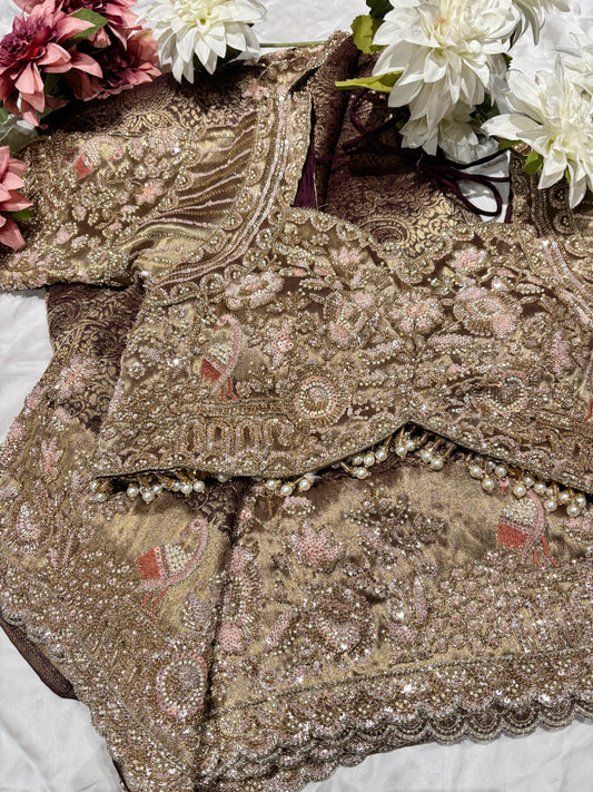 Golden Zari Embroidered Peacock Designer Saree