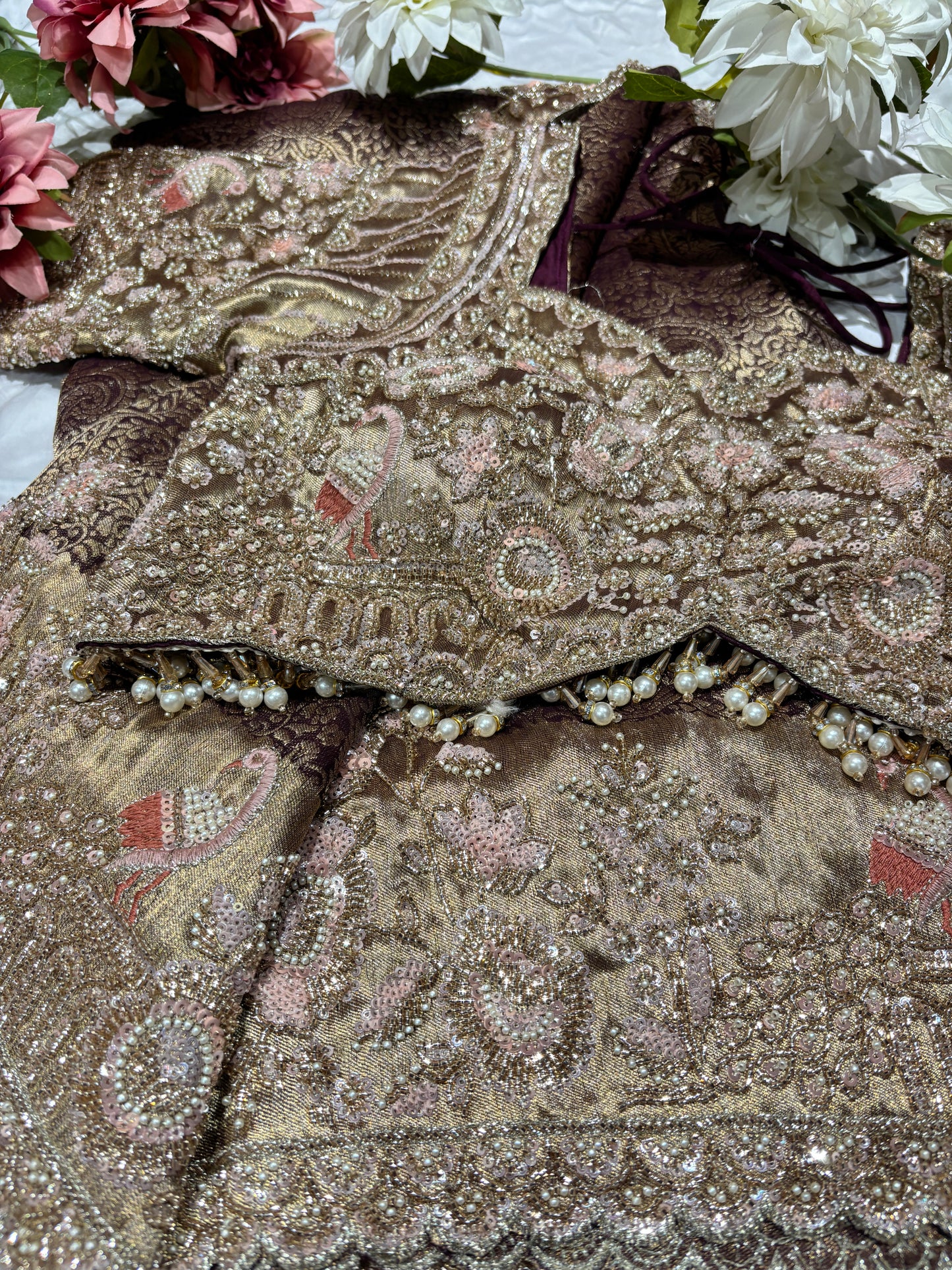 Golden Zari Embroidered Peacock Designer Saree