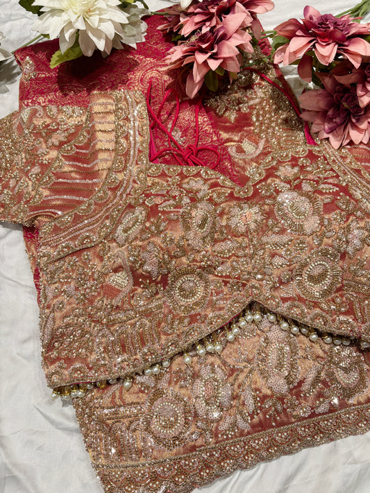 Rani Pink Zari Embroidered Peacock Designer Saree