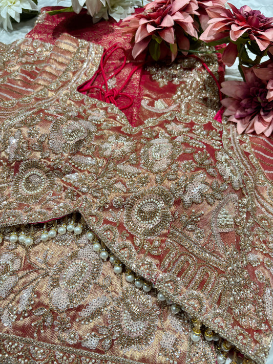 Rani Pink Zari Embroidered Peacock Designer Saree