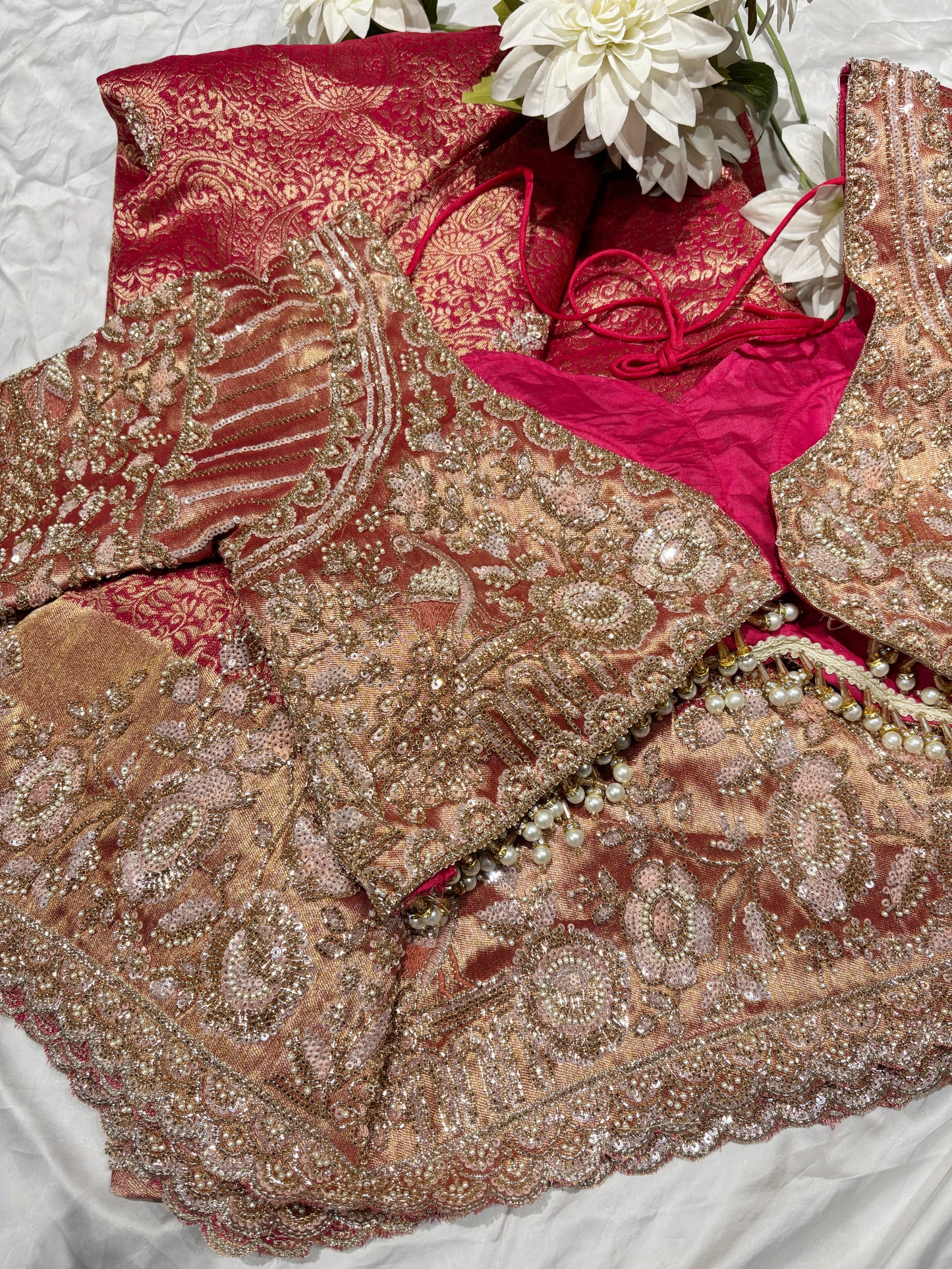 Rani Pink Zari Embroidered Peacock Designer Saree