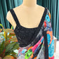 Multicolor Floral Printed Saree With Black Lace Border