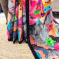 Multicolor Floral Printed Saree With Black Lace Border