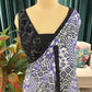 Lavender Ikat Print Saree With Black Border And Blouse Piece