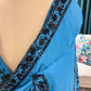 Blue Floral Print Saree with Black Embroidered Border Design