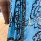 Blue Floral Print Saree with Black Embroidered Border Design