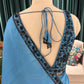Blue Floral Print Saree with Black Embroidered Border Design