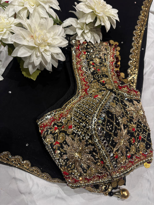 Black Designer Saree with Heavy Zari Embroidered Border