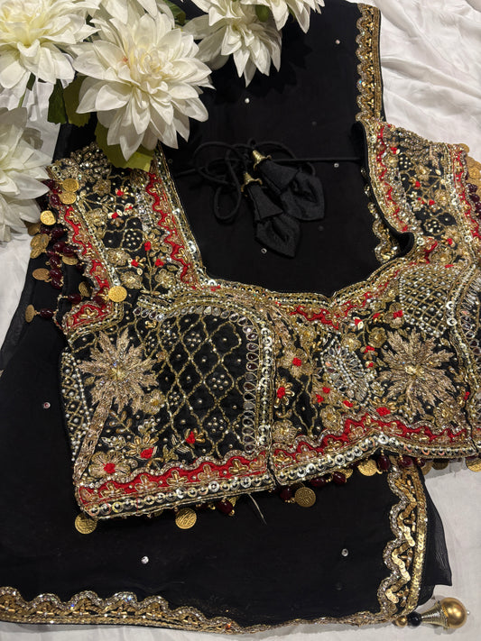 Black Designer Saree with Heavy Zari Embroidered Border