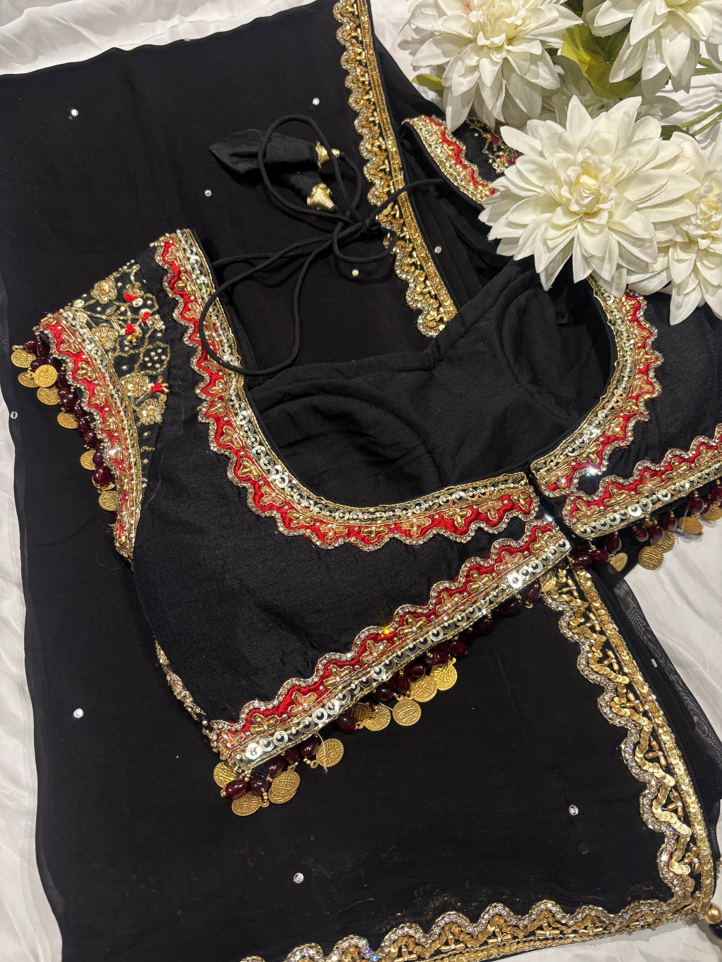 Black Designer Saree with Heavy Zari Embroidered Border