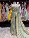 Sage Green Saree with Ornate Embroidery & Designer Blouse