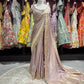 Lavender Designer Blouse Saree with Golden Embroidered Border