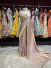 Lavender Designer Blouse Saree with Golden Embroidered Border