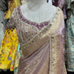 Lavender Designer Blouse Saree with Golden Embroidered Border