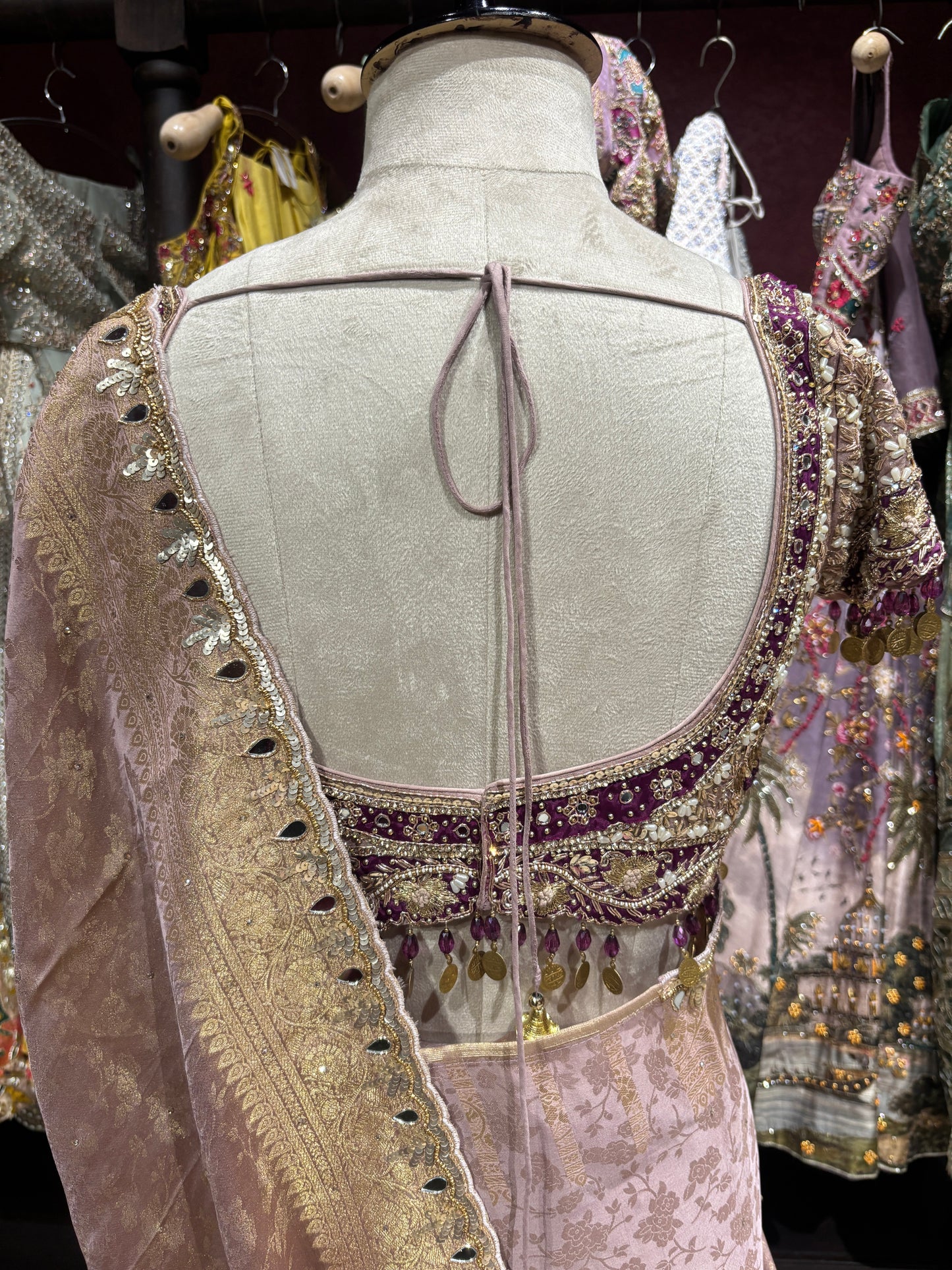 Lavender Designer Blouse Saree with Golden Embroidered Border