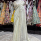 Designer Cream Saree with Mirror Work Blouse