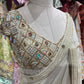 Designer Cream Saree with Mirror Work Blouse
