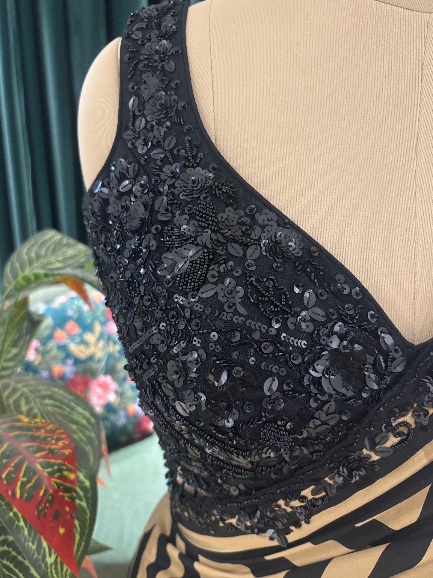 Golden Printed Saree with Sequin Embroidered Blouse