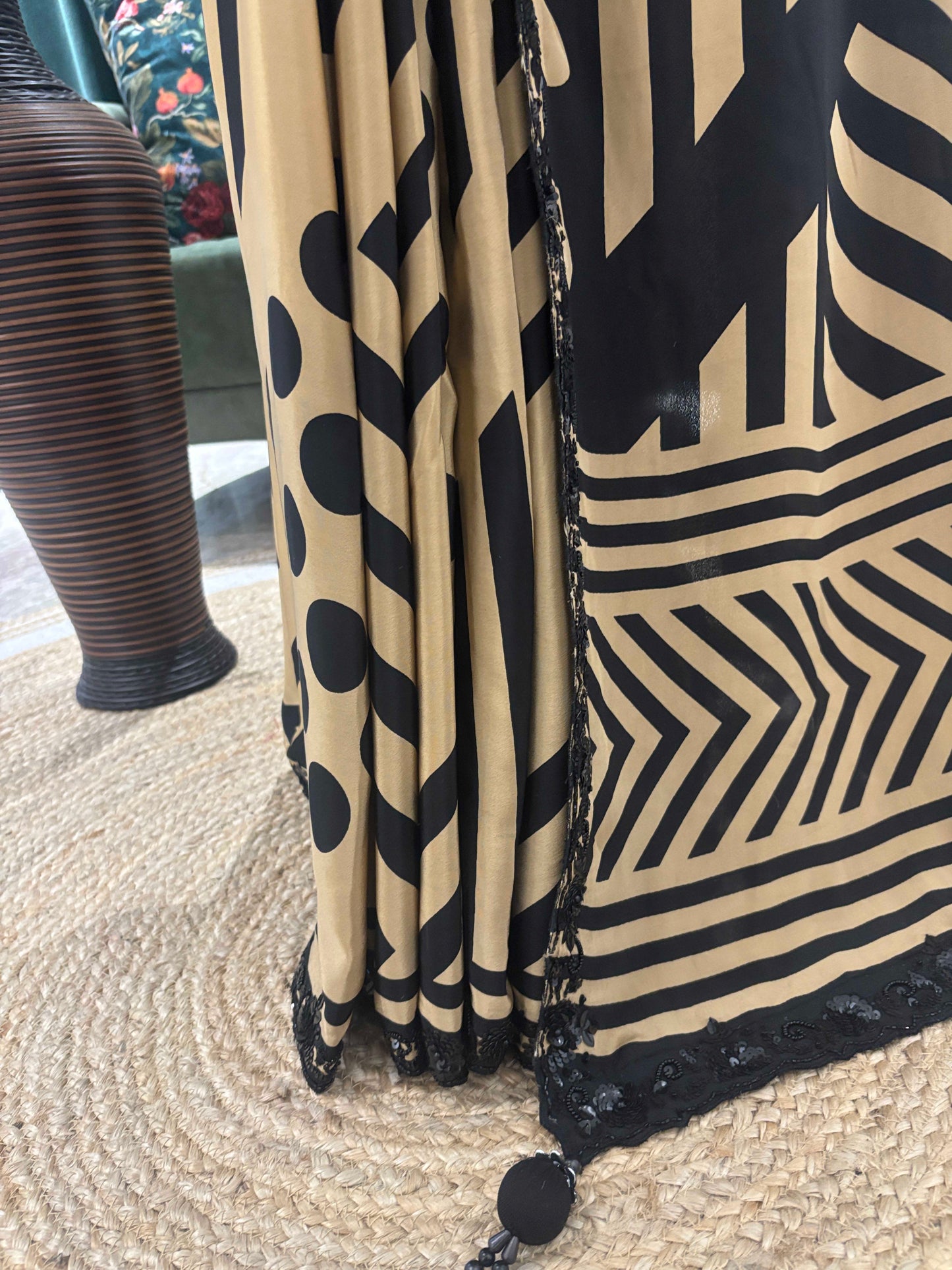 Golden Printed Saree with Sequin Embroidered Blouse