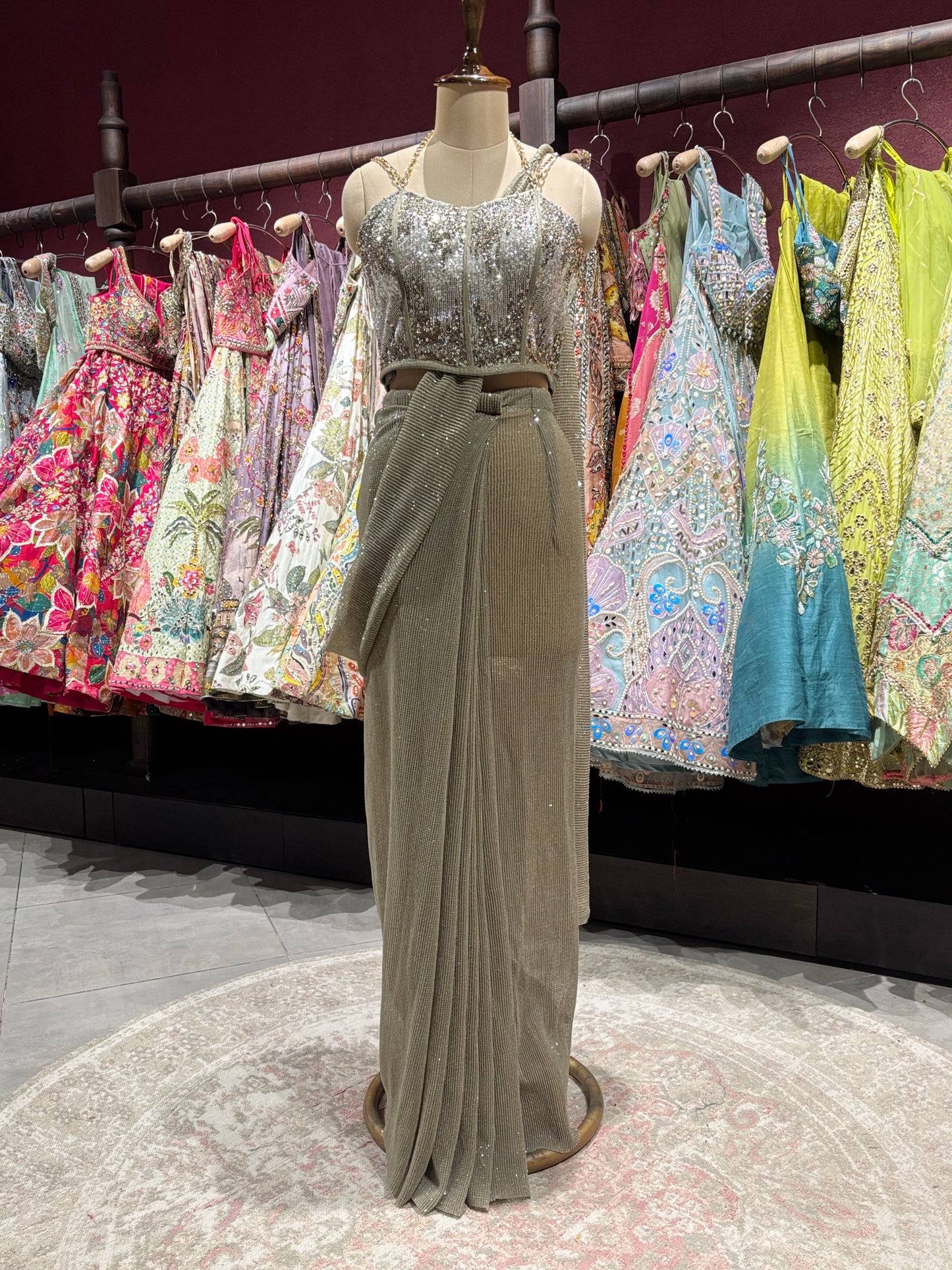 Golden Drape Saree with Sequin Designer Blouse