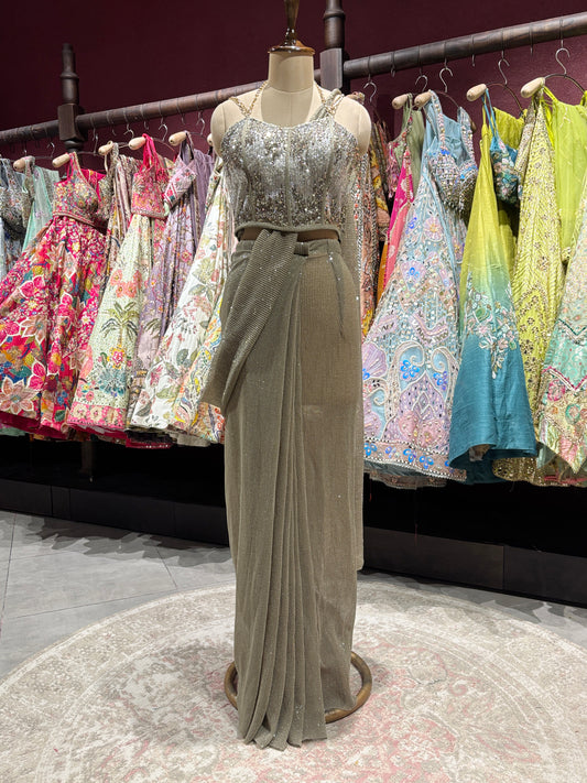 Golden Drape Saree with Sequin Designer Blouse