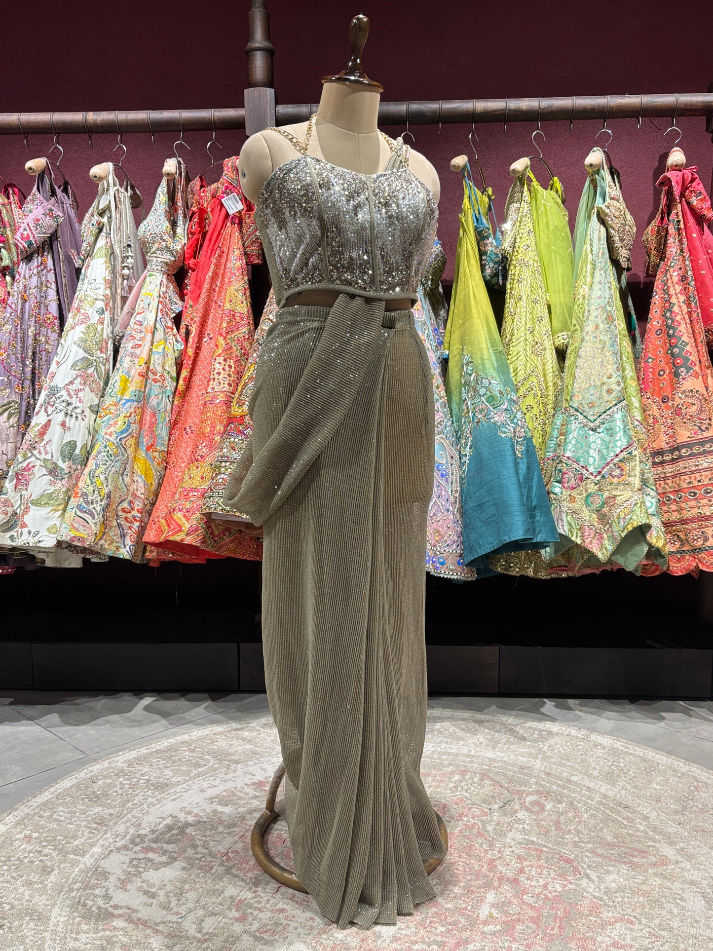 Golden Drape Saree with Sequin Designer Blouse