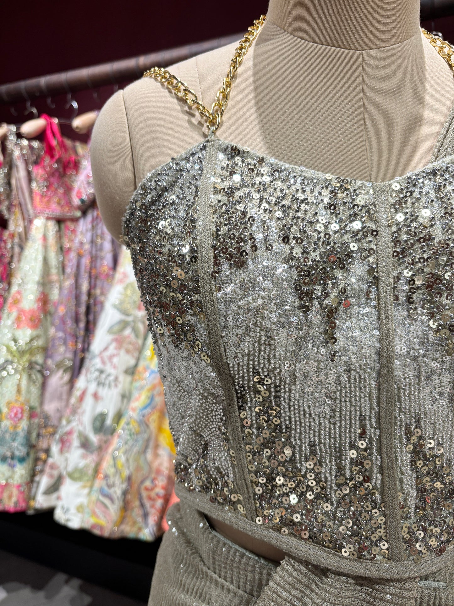 Golden Drape Saree with Sequin Designer Blouse