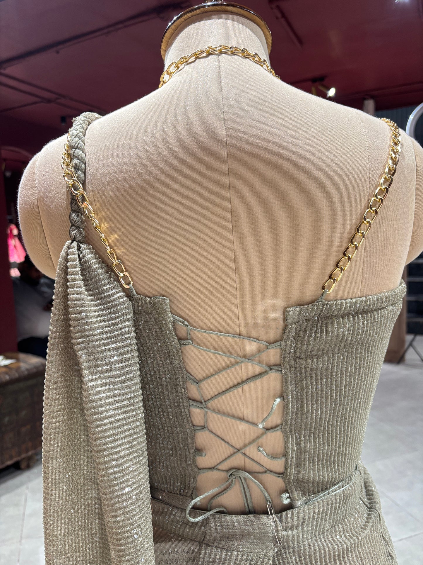 Golden Drape Saree with Sequin Designer Blouse