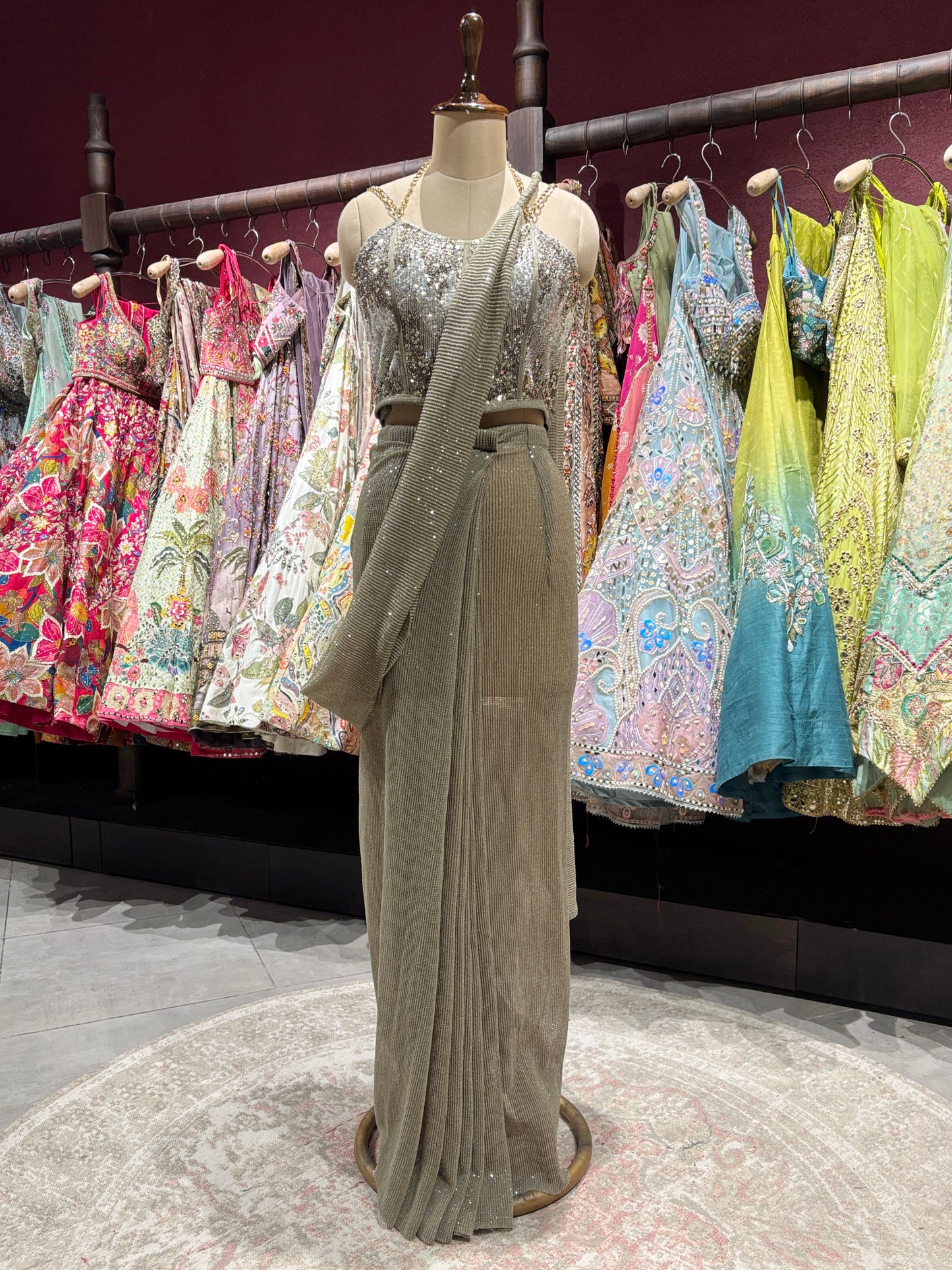 Golden Drape Saree with Sequin Designer Blouse