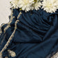 Navy Blue Laser Tissue Saree with Handcrafted Stone & Pearl Border