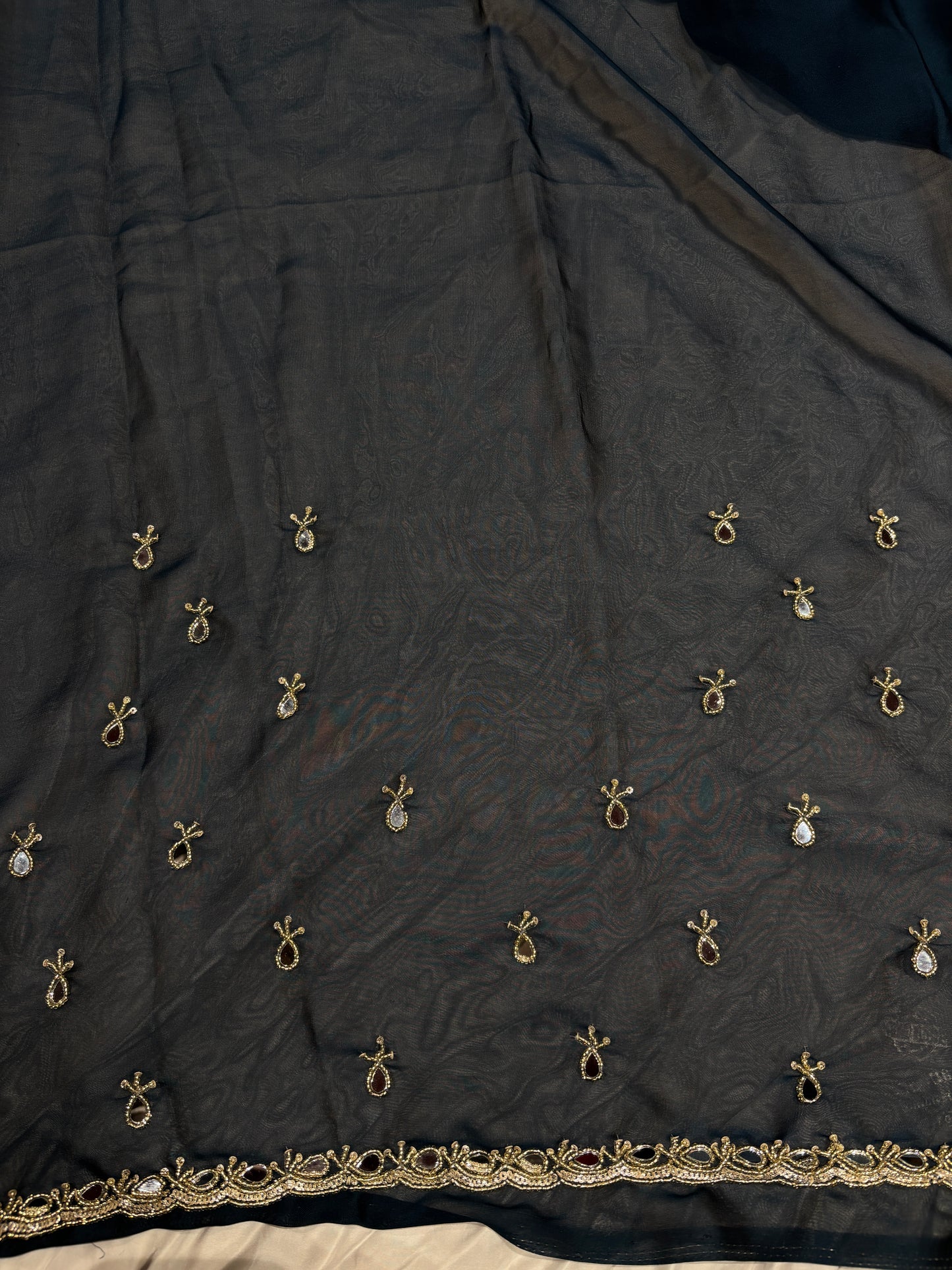 Navy Blue Laser Tissue Saree with Handcrafted Stone & Pearl Border