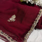 Rust Laser Tissue Saree with Handcrafted Stone & Pearl Border