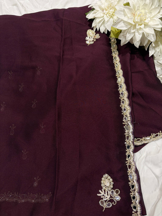 Maroon Laser Tissue Saree with Handcrafted Stone & Pearl Border