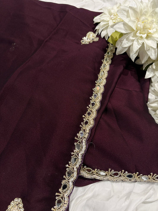 Maroon Laser Tissue Saree with Handcrafted Stone & Pearl Border