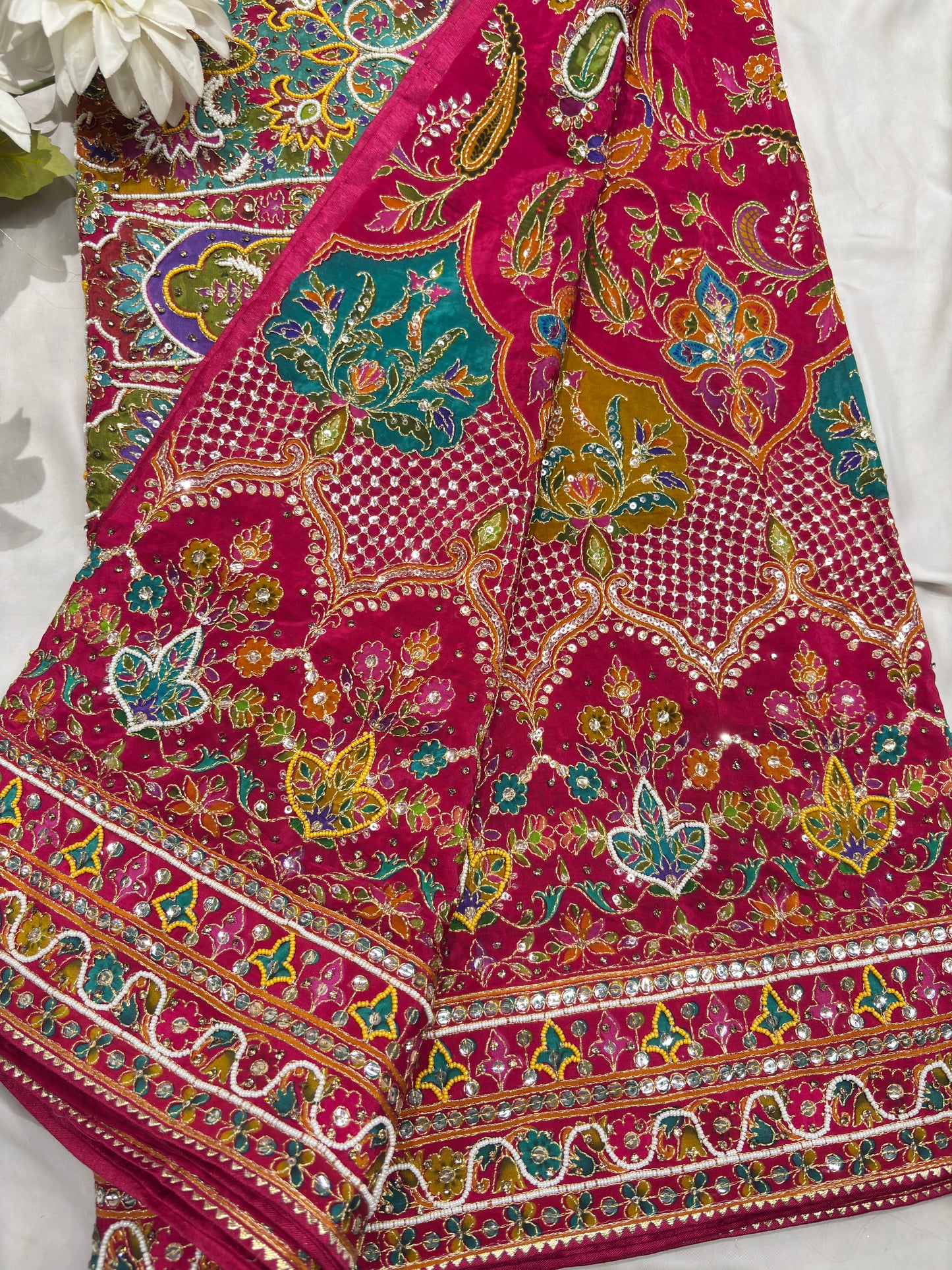 Silk Rani Pink Designer Embroidered Saree with Heavy Work Blouse