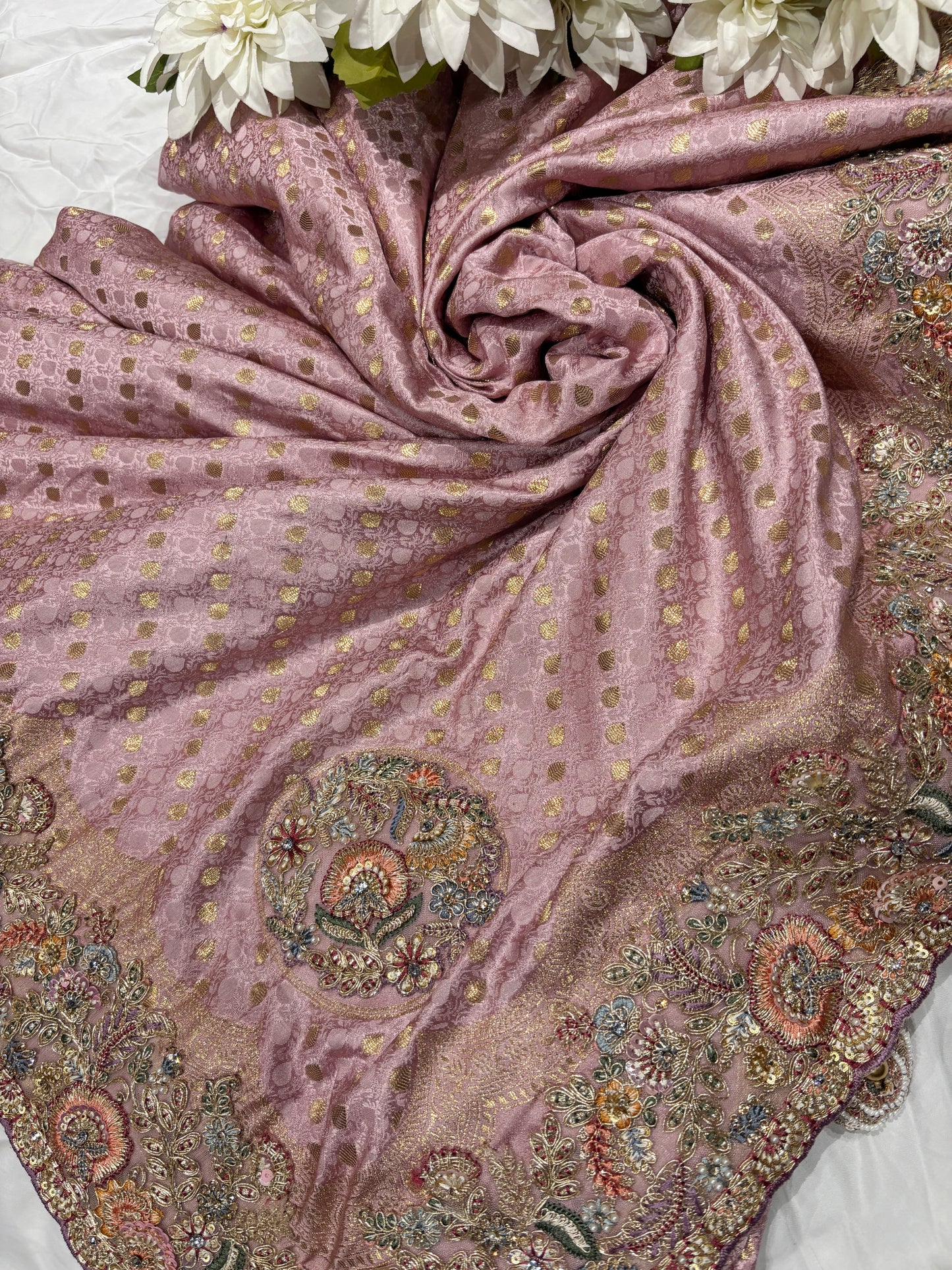 Pink Zari Embroidered Designer Silk Saree with Heavy Border