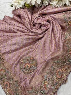 Pink Zari Embroidered Designer Silk Saree with Heavy Border