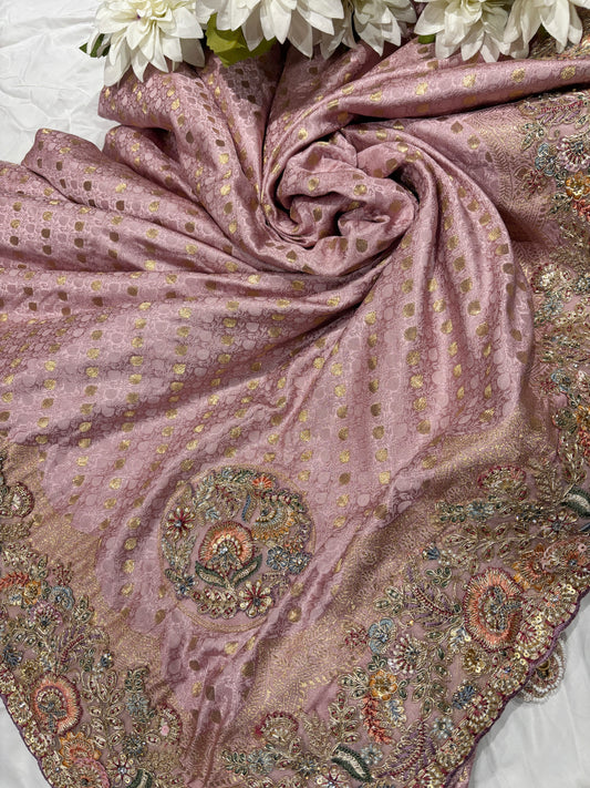 Pink Zari Embroidered Designer Silk Saree with Heavy Border