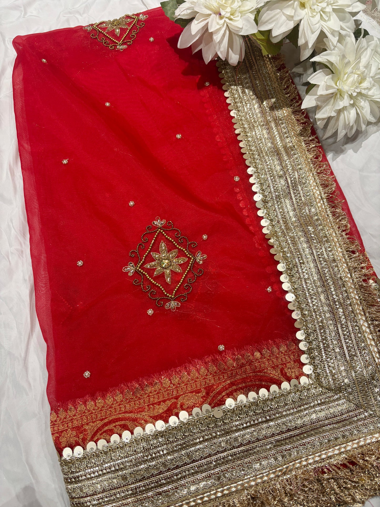 Gold & Ivory Zari  Saree Elephant Motif Border with Dupatta