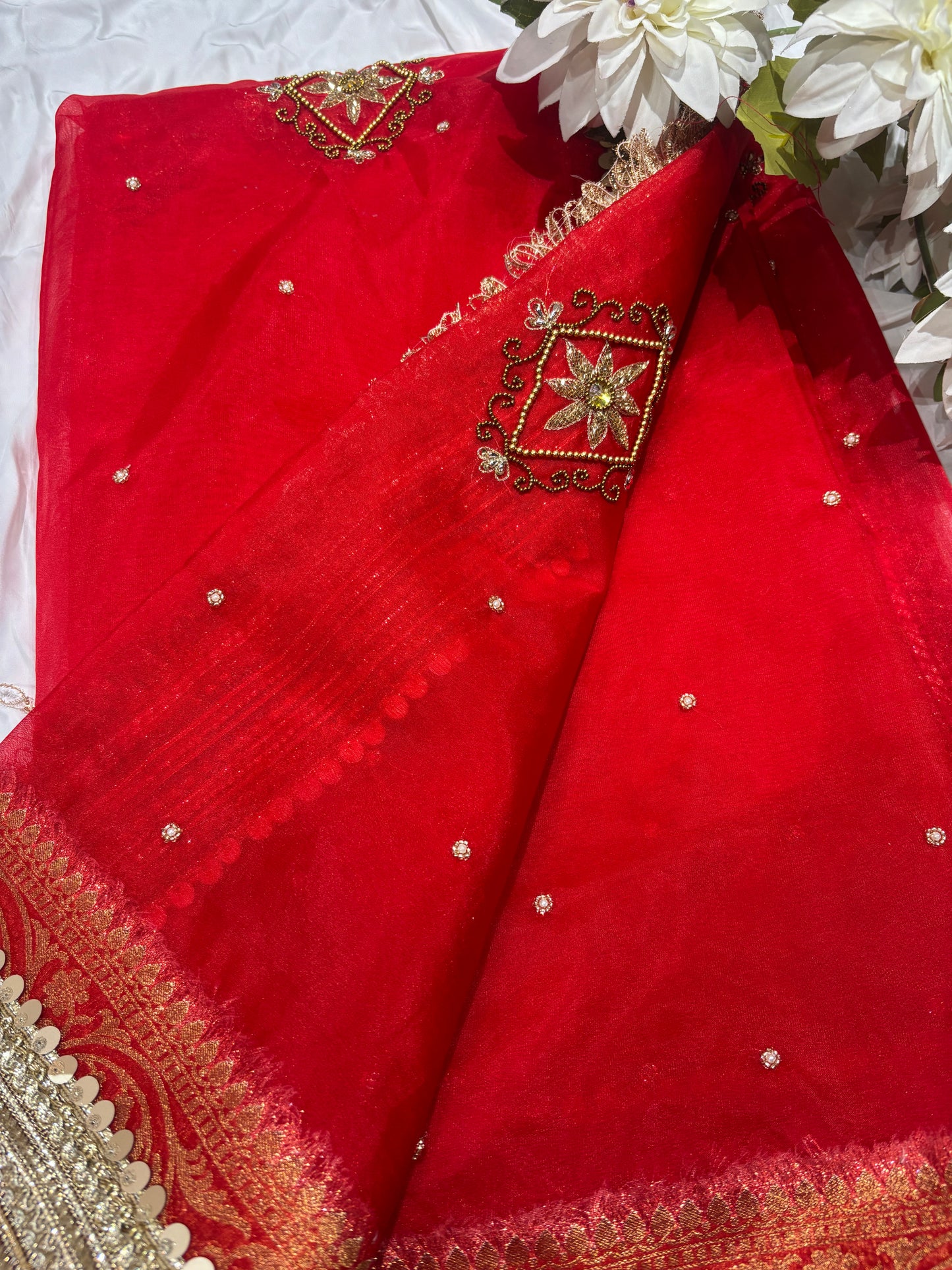 Gold & Ivory Zari  Saree Elephant Motif Border with Dupatta