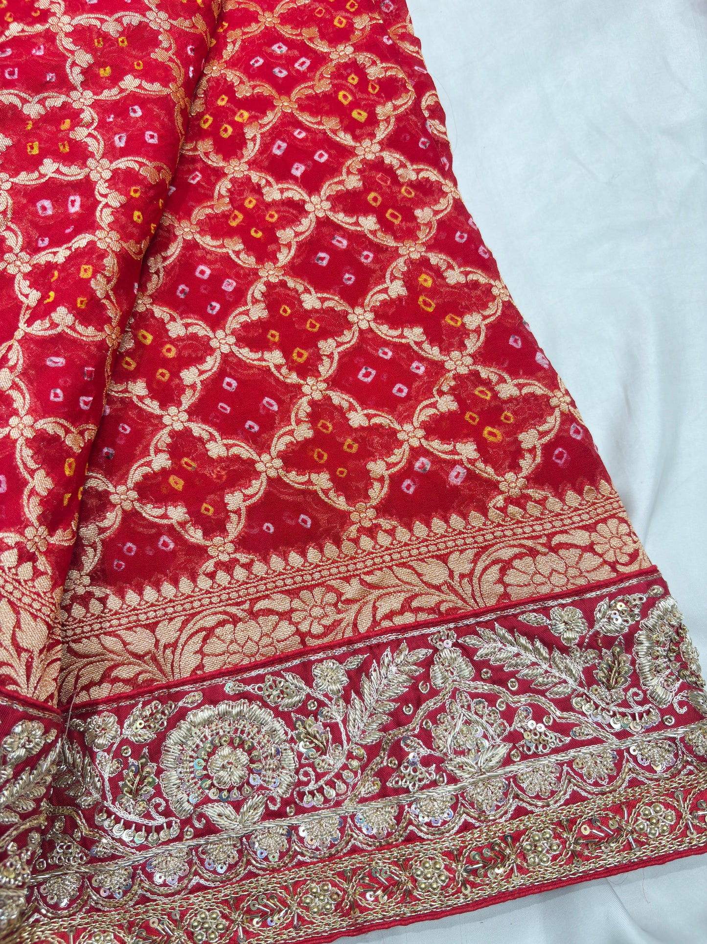 Red Banarasi Khaddi Georgette Saree with Heavy Zari Embroidered Border