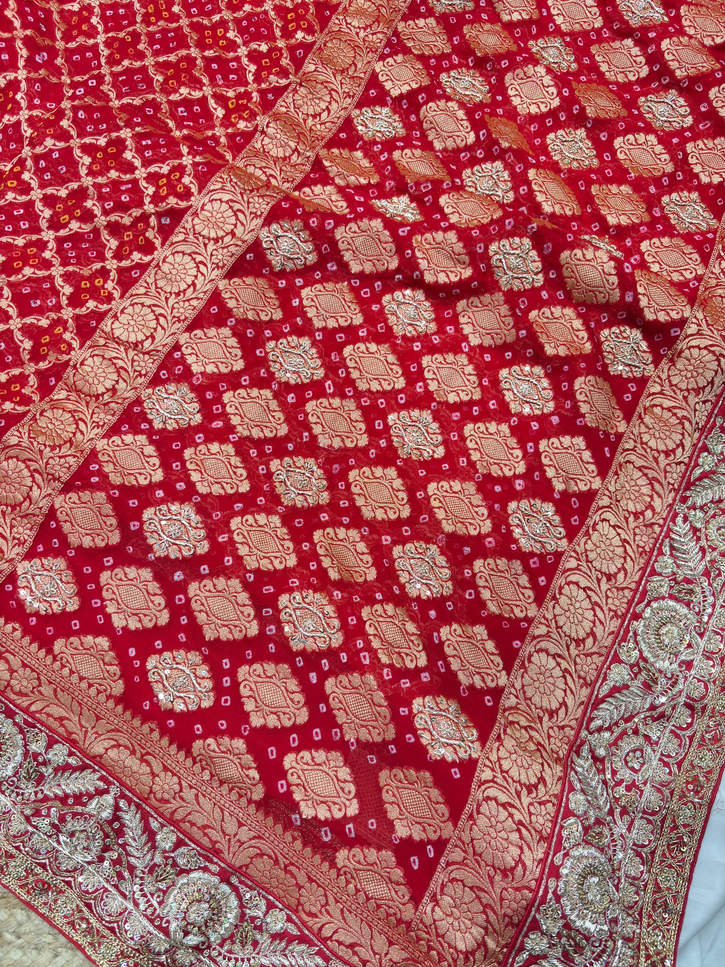 Red Banarasi Khaddi Georgette Saree with Heavy Zari Embroidered Border
